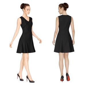 Derek Lam NWT 10 Crosby Black V-Neck Fit & Flare Dress 10 LBD Quiet Luxury Chic